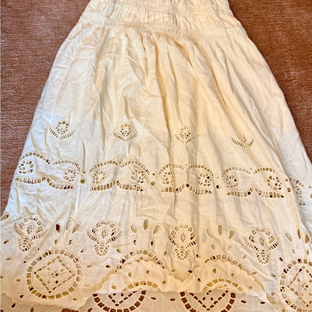 Cream Eyelet Midi Skirt with Scalloped Hem - Picture 2 of 3